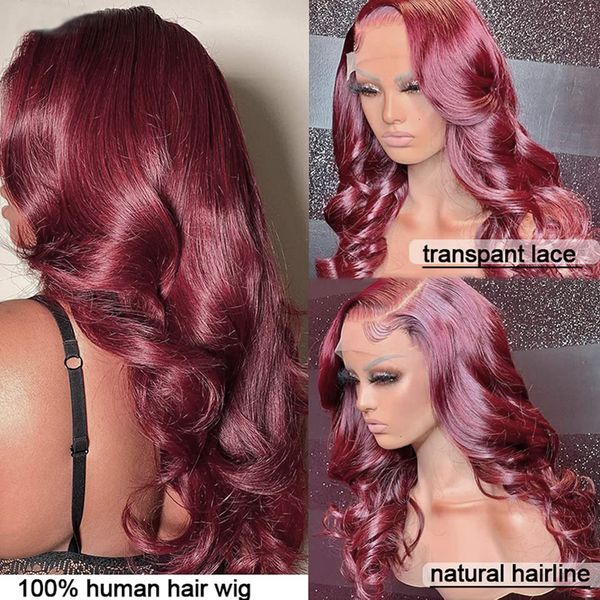 

new design red wig 99j burgundy lace front wig body wave 13x6 hd wig glueless 13x4 loose deep wave lace frontal wigs, Black;brown