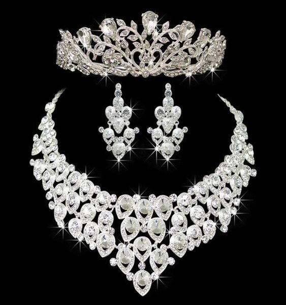 

engagement women jewelry set noble shiny crown tiara necklace earrings wedding bridal jewelry custome decoration accessor9402362, White
