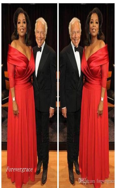 

2019 elegant oprah winfrey new red off the shoulder evening dress long chiffon formal holiday wear party gown custom made plus siz3794332, Black;red