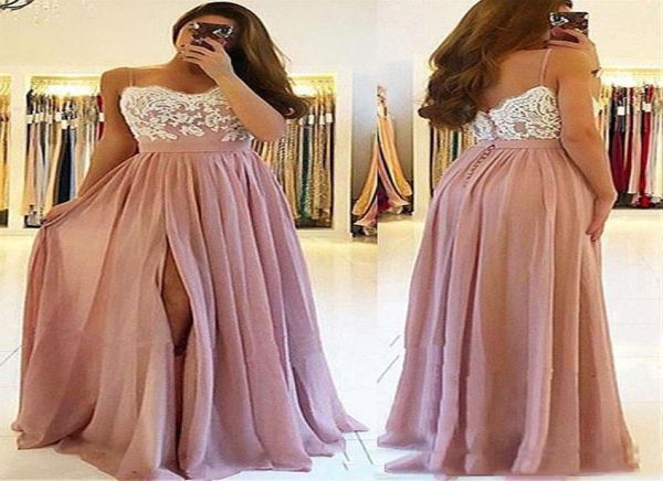 

2021 aline spaghetti straps evening prom dresses sleeveless appliques chiffon split custom made formal party gowns4539655, Black