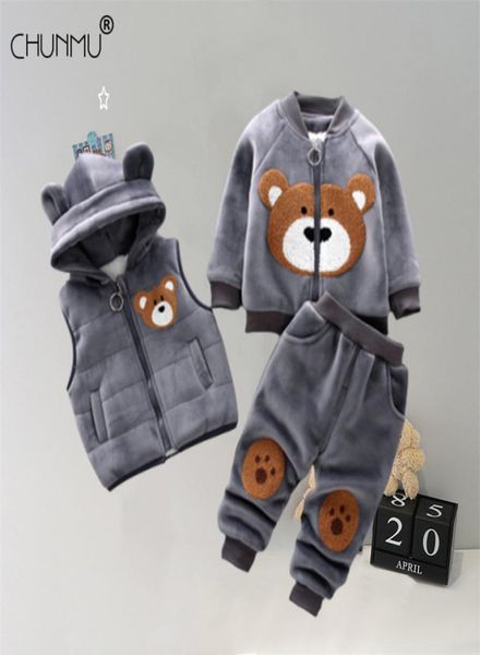 

clothing sets autumn children baby boys clothes warm fleece jacket pants 3pcssets infant kids casual winter toddler tracksuit1449605, White