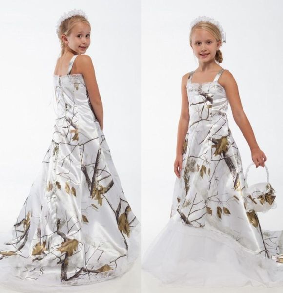 

white real tree camo lace flower girl dresses custom toddler kids formal wedding wear camouflage satin birthday party gowns8403230, White;blue