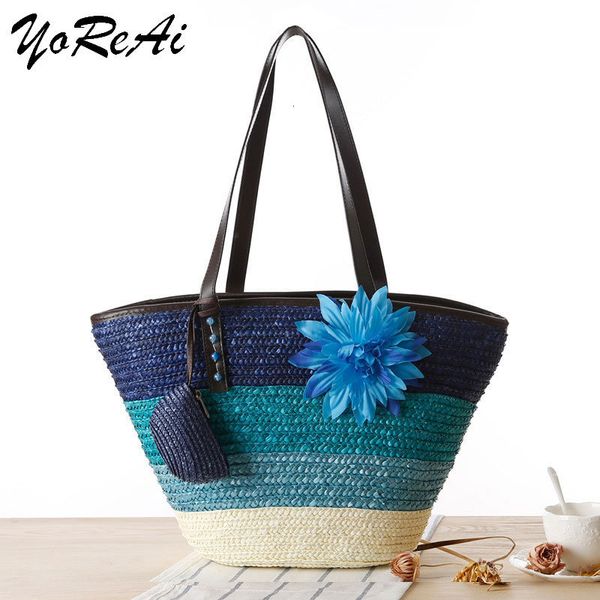 

evening bags fashion rattan women handbags wicker woven lady shoulder summer beach straw bag large capacity tote dot big baskets purses 2307