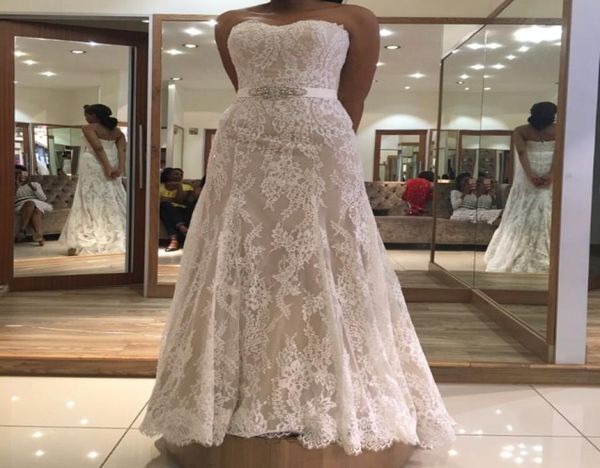 

lace wedding dresses 2019 mermaid strapless bridal dress sheath lace wedding gown custom made beaded sash bridal gown vestido de n9360087, White