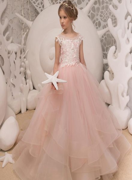 

pink flower girls dresses off the shoulder for wedding a line tiered ruffles lace applique girl pageant communion dresses3693569, White;red