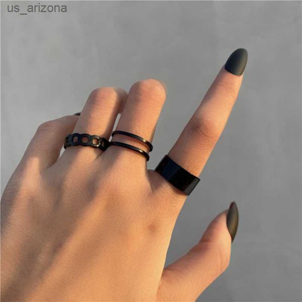 

modyle vintage black rings set for women girls punk metallic geometric simple adjustable finger rings trend jewelry gifts l230620, Silver