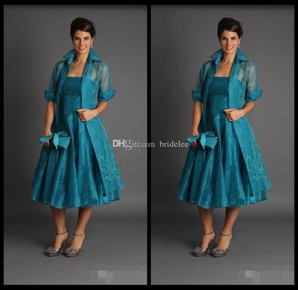 

plus size 2020 short mother of the bride jacket dresses sleeveless tea length green suits evening gowns organza9078678, Black;red
