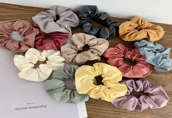 

women scrunchies headbands retro rubber band pu leather hairband girls ponytail holder fashion hair accessories 14 colors optional2630414, Slivery;white
