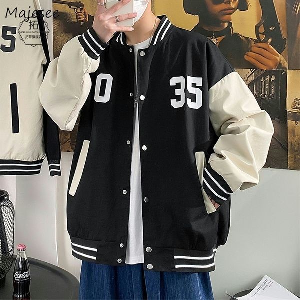

mens jackets men jackets patchwork single breasted baseball bomber coat bf spring fashion rid sleeve jacket loose m3xl pilot streetwear 2307, Black;brown
