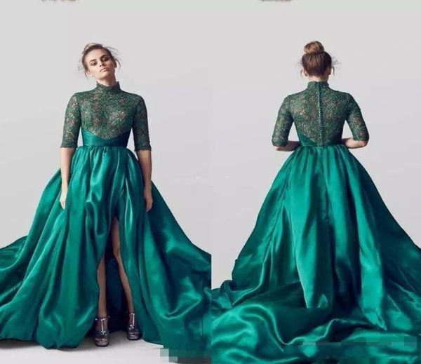 

emerald green long train evening dresses 2019 long high leg split formal gowns women vintage green prom dress vestidos 8472838, Black