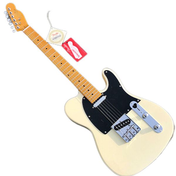

cream electric guitar, maple fingerboard, high-quality solid wood, dynamic voice