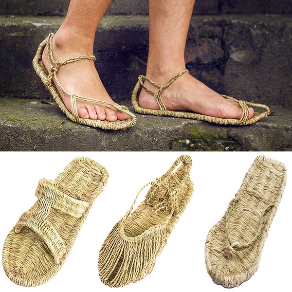 

dress shoes medieval straw sandals vintage hand made slippers for men hemp rope summer outfit retro props japanese anime 230704, Black