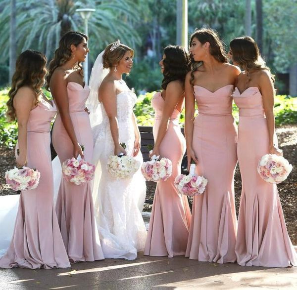 

blush pink sweetheart bridesmaid dresses satin mermaid long formal dresses ruched floor length wedding guest long maid of honor dr9889571, White;pink