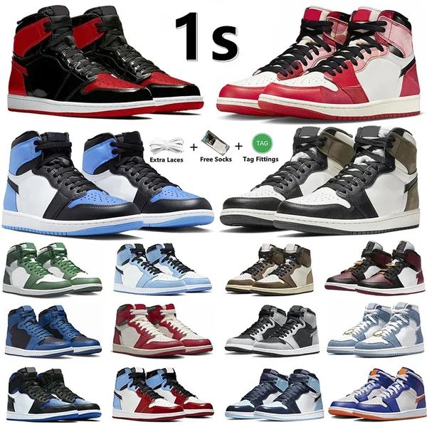 

jumpman 1 retro 1s mens basketball shoes sneakers lost and found starfish taxi stage haze bred patent panda chicago smoke grey womens traine, Black