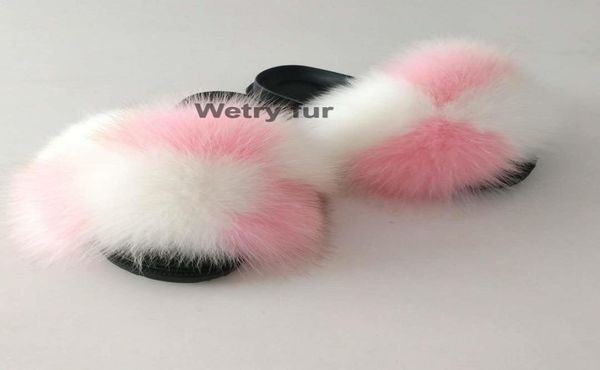 

2019 kids real fox slippers raccoon slides chinelos menina slippers toddler baby girls shoes fox fur slides fur slides for kids y21322320, Black;grey