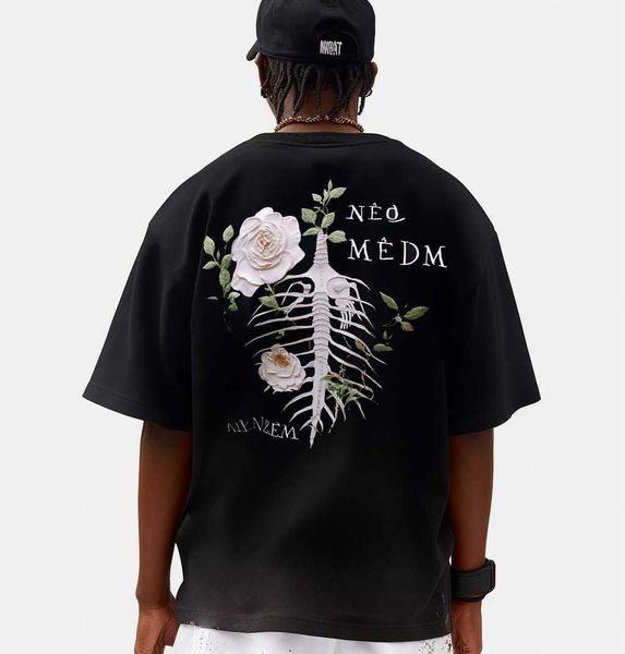 

stussys new mach american high street short sleeve t-shirt skull print summer men and women loose couple round neck half sleeve 586k, White;black