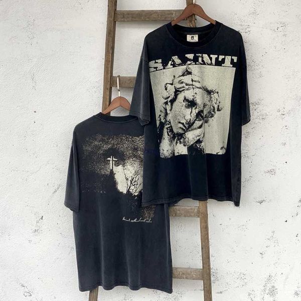 

men's t-shirts saint venus tears direct spray american high street vintage washed old vtg short sleeve t-shirt fashion antiqueoazb, White;black