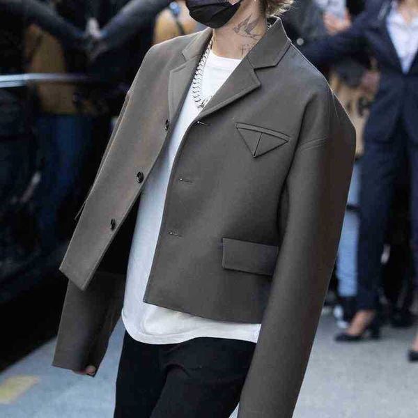 

bv style loose coat khaki zipper jacket spring and summer new ins triangular silhouette men vibe perfect replica bottega 22, Black;brown