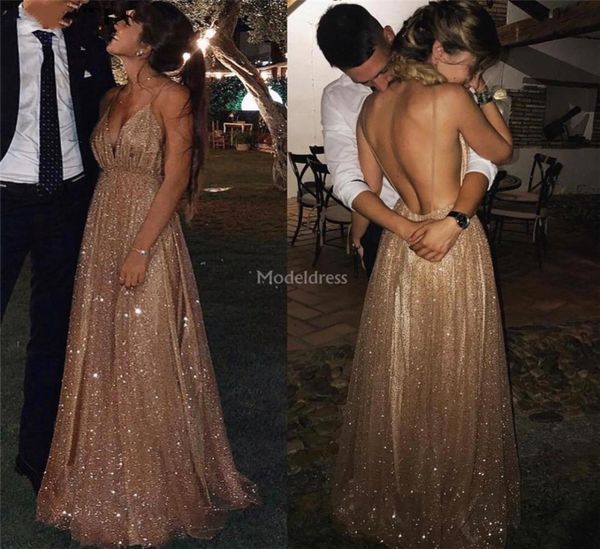 

luxury sparkly prom dresses 2020 spaghetti backless sweep train special occasion dress stylish formal party evening gowns ho2427440, Black