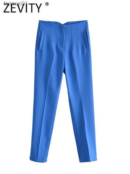 

zevity women fashion candy colors multi line design pants office lady high waist zipper fly female ankle trousers mujer p771 l230621, Black;white
