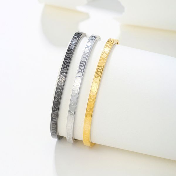 

popular roman numerals stainless steel bangle bracelet jewelry for women gift, Black