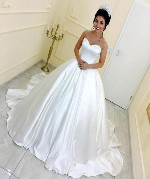 

satin new elegant bridal ball gown wedding dresses white sweetheart sweep train bridal gowns custom made wedding gown4736133