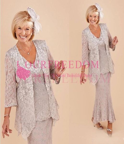 

2019 new elegant lace with jacket mother of the bride dresses 34 long sleeve mermaid ankle length formal evening wedding mother d3641391, Black;red