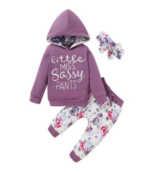 

8 style baby girls cartoon set infant girls solid long sleeve hoodie kids casual clothes toddler baby outfits floral pants with he4794507, White
