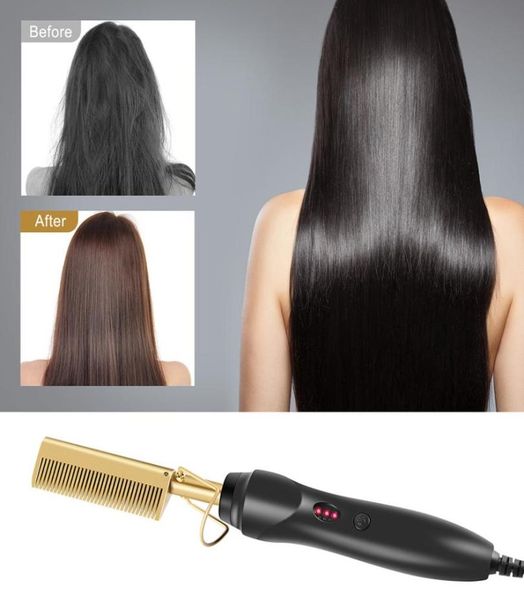 

electric comb heating comb straightener flat iron hair straightening brush hair curler brush professional hair straighteners9212450, Black