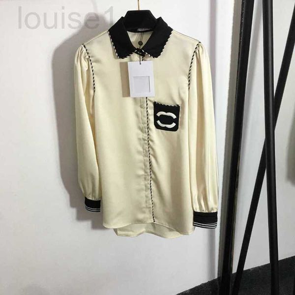 

women's blouses & shirts designer 23ss womens clothes blouse shirts chest brand color combination pocket temperament lapel long-sleeved, White