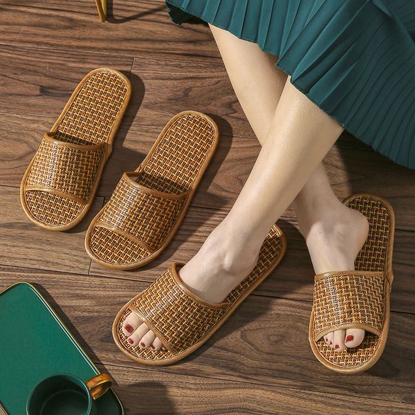 

slippers 2023cool in summer chinese style bamboo rattan straw mats linen for men and women indoor slipproof sandals home shoes 230704, Black