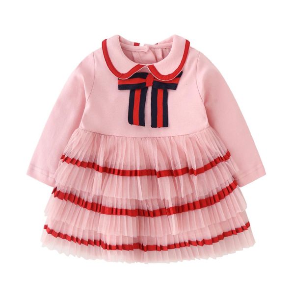 

new baby kids dresses for girls party dress pink bow cotton long sleeve pleated girls christmas dress8506982, Red;yellow