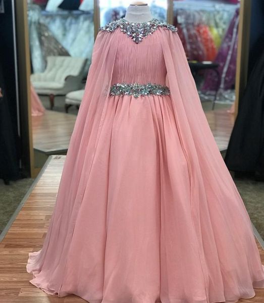 

pink children039s pageant dress 2019 with cape crystals rhinestones long litter girl pageant gowns chiffon kids formal party dr3844419, White;red