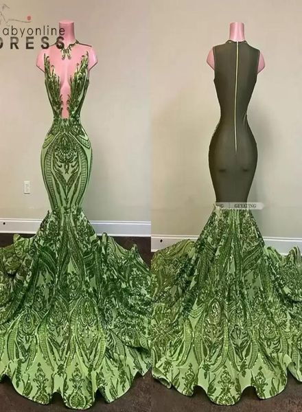 

sparkly sequin olive green mermaid african prom dresses black girls long graduation dress plus size formal evening gowns dhl8769939