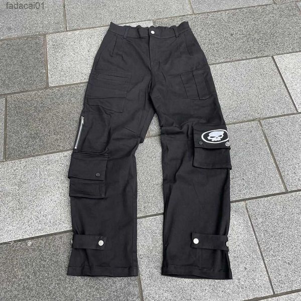 

y2k black retro skull printing cargo pants harajuku streetwear multiple pockets wide leg straight trousers women loose jeans l230621, Black;white