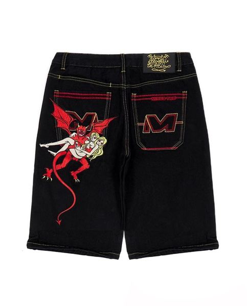 

men's shorts y2k minus two shorts retro demon pattern oversized loose over-the-knee denim shorts punk harajuku gothic shorts men street, White;black