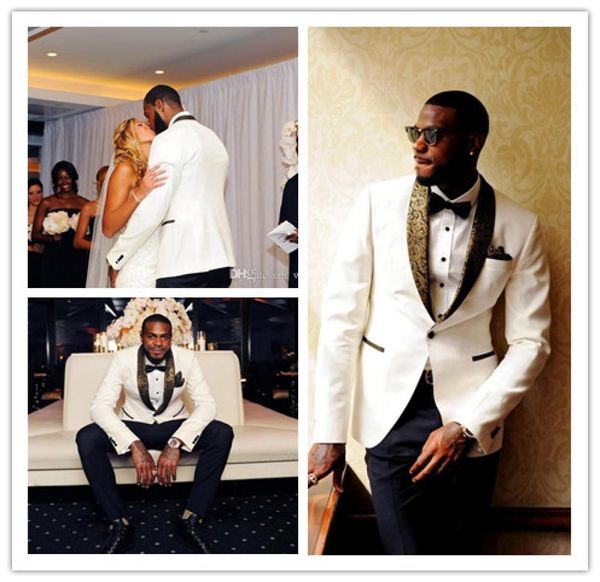 

handsome white wedding tuxedos slim fit gold pattern laple suits for men one button groom suit only the jacket and handkerch8051233, Black;gray