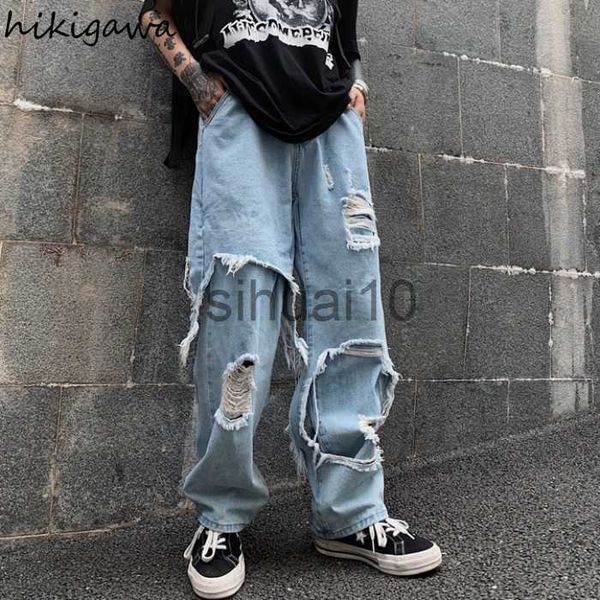 

women's pants capris fashion cargo pants jeans women 2023 korean loose wide leg pants high waist vintage harajuku gothic jean trouses d, Black;white
