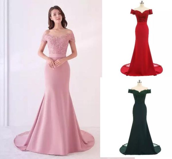 

dusty rose pink bridesmaid dresses mermaid floral lace applique beaded v neck wedding guest evening dress off shoulder maid of hon3672363, White;pink