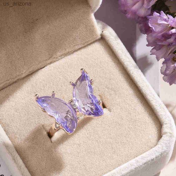 

new butterfly ring purple fashion popular temperament sweet romantic female jewelry girl wedding gift l230620, Silver