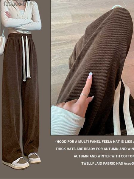 

2023 vintage women autumn winter corduroy velvet pants high waist trousers wide leg pants elegant casual loose streetwear jogger l230621, Black;white