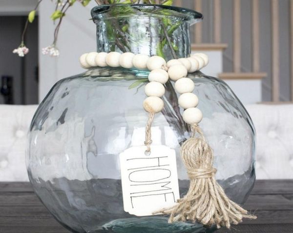 

wood bead garland with tassels and diy tag ecofriendly natural handmade northern europe style farmhouse decoration7396083
