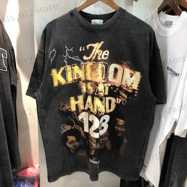 

men's t-shirts rrr123 short sleeve letter portrait print crew neck washed vintage men's and women's loose sports t-shirt t230, White;black