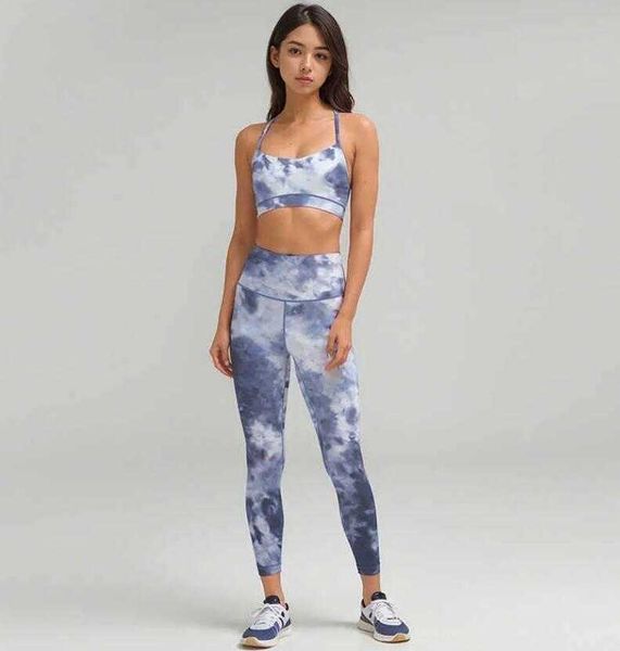 

lu-010 yoga set tie dyed printed sports bra legging women's tights gym clothes tank pants underwear jogging suits, White;red