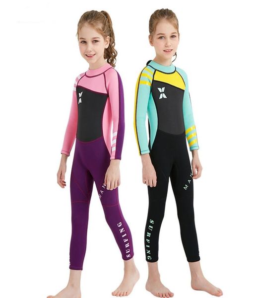 

25mm long sleeve diving suit for boy girls children surfing stinger suits snorkeling uv protection bask in wear dive skin winter 9434249, Black