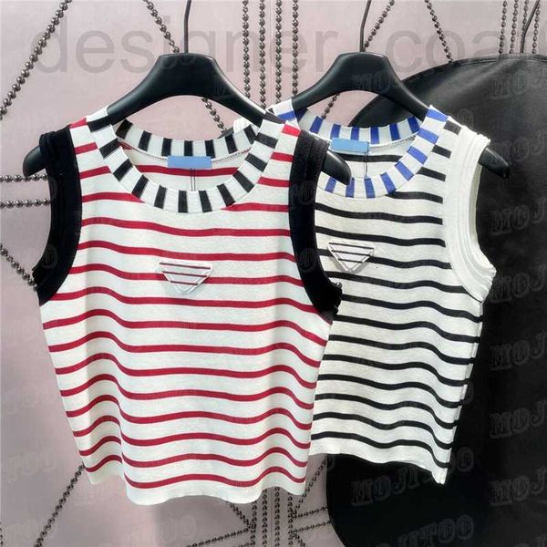 

women's plus size t-shirt designer striped letter knits tank women vest summer sleeveless sports womens knitted pullover bt3t, Black