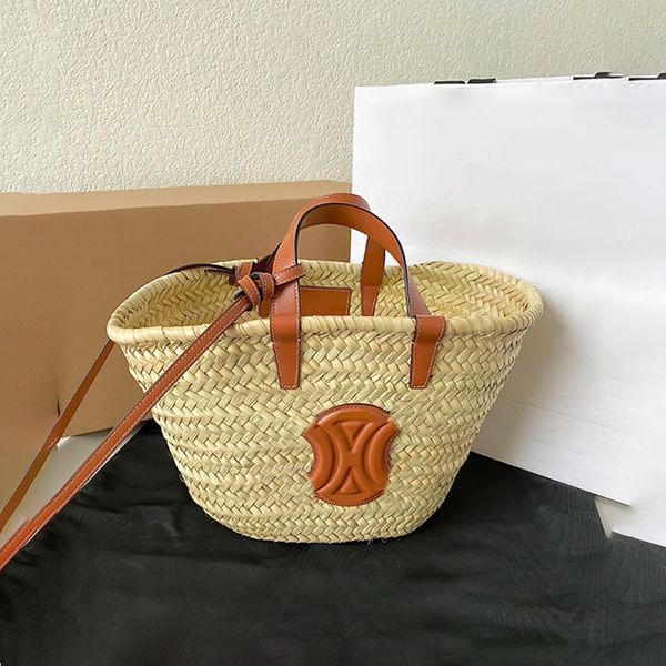 

2023 new triomphe classic cow leather basket beach bag womens mens woven handbag clutch crossbody bag handle designer picnic handbags should
