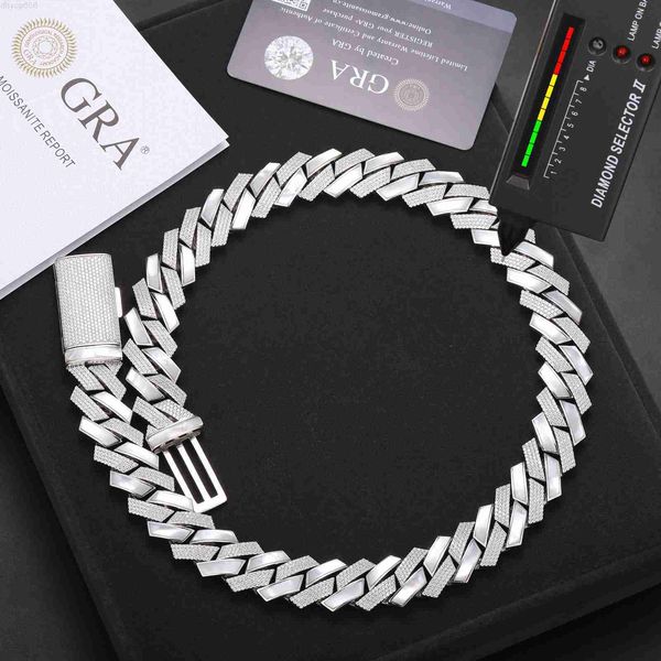 

18mm handmade setting shell cuban link chain pass diamond tester 925 sterling silver vvs moissanite iced out cuban necklace