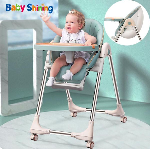 

baby shining baby chair pu seat high chair upgraded wheel thickened pipe foldable egg feeding chair table baby multifunctional lj8592847