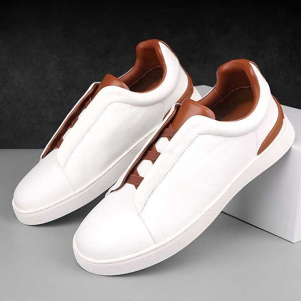 

men's shoes genuine leather board shoes low small white shoes men's slip on loafers, Black